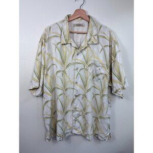 Tommy Bahama Green 100% Silk Hawaiian Button Up Shirt Size XXL Tropical‎ Travel
